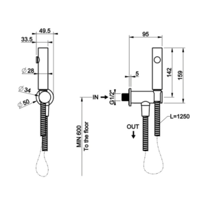 Alternative view of Gessi SHOWER scopino a getto d'acqua a parete, con attacco da 1/2", finitura cromo 45121#031