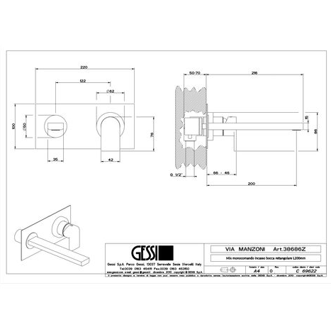 Gessi Emporio VIA MANZONI miscelatore esterno bocca 200mm cromo 38689#031 - immagine 2