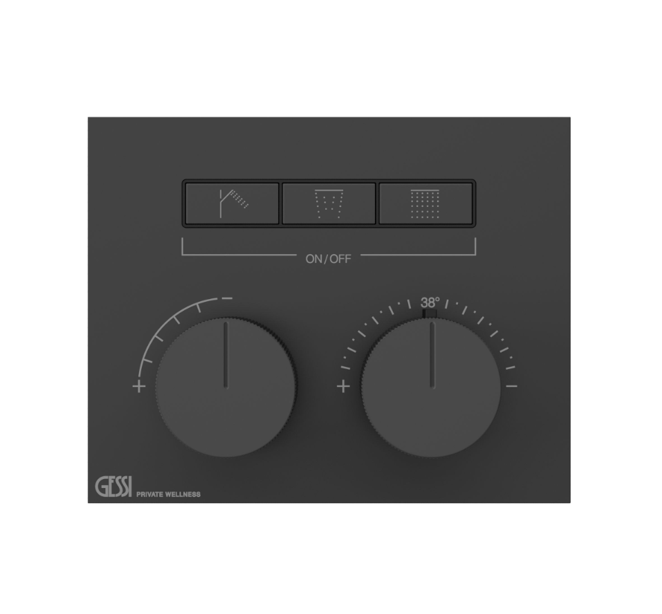 Gessi HI-FI COMPACT miscelatore termostatico a tre funzioni simultanee, con pulsanti on-off, finitura matte black 63006#299